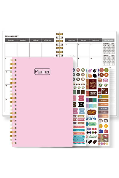 Choice مفكرة تخطيط أسبوعية وشهرية باللون الأحمر الوردي، مقاس A5، للفترة من ين...