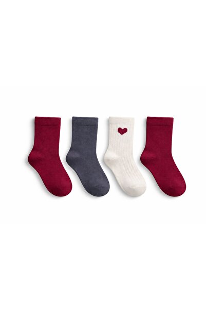 SOLDE SOCKS Set of 4 Baby Cotton Daily Socks – Heart Pattern & Solid Color, H...
