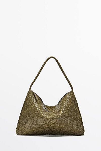 Massimo Dutti Orta boy örgülü deri omuz çantası