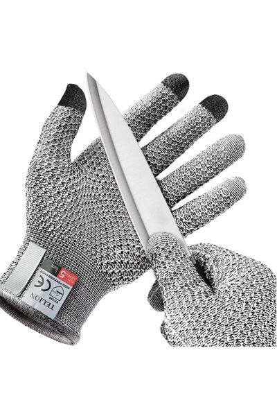 Choice قفازات مضادة للقطع تعمل باللمس، لون رمادي، بنقشة أناناس، مصنوعة من زجا...