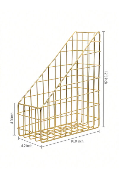 Choice Gold Modern Brass Metal Wire Magazine Holder Desk Rack Document and Fi...
