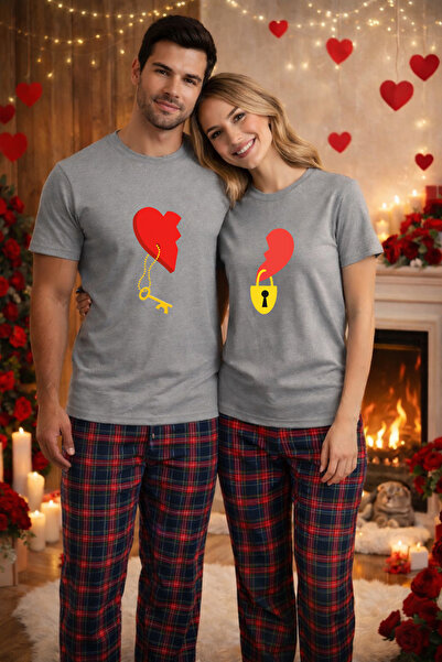 MVRDAR Set pijamale pentru cuplu â€“ tricou si pantaloni pijamale, bumbac, Va...