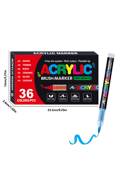 Choice أقلام طلاء أكريليك برؤوس فرشاة، 36 لونًا (12-72 لونًا)، مناسبة للرسم ع...