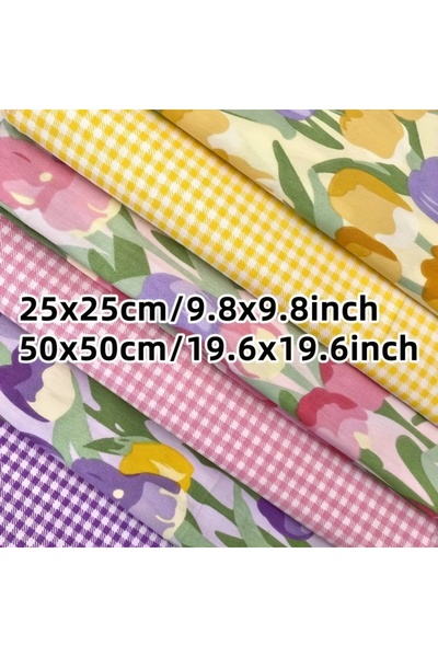 Choice قماش قطني متعدد الألوان بنقشة زهور التوليب، مقاس 25×25 سم، 6 قطع | مُق...
