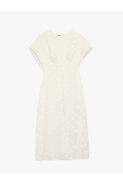 Koton Sleeveless Slim Fit V-Neck Lace Midi Dress