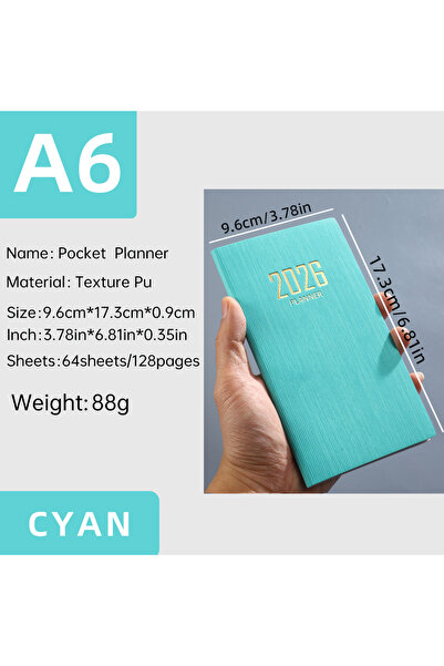 Choice A6 light green A6 specification 2026 English calendar book, 64 sheets ...