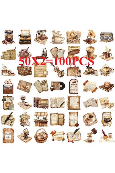 Choice1 100PCS 50/100PCS Transparent Retro Cafe Sticker Pack Waterproof Trans...