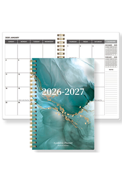 Choice مخطط أسبوعي وشهري أخضر مقاس A5 لعامي 2026-2027 - من يناير 2026 إلى ديس...