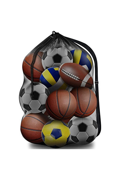 Choice حقيبة كرة قدم شبكية سوداء كبيرة جدًا، حقيبة تخزين كرة سلة برباط مع جيب...