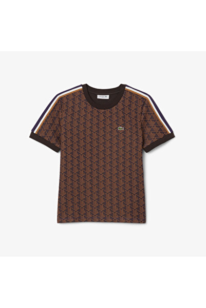 Lacoste Monogram Slim Fit Jacquard Erkek Mor T-Shirt