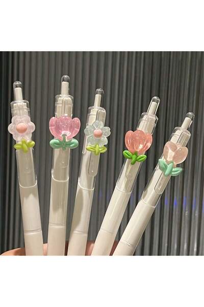 Choice أقلام حبر جاف سوداء سريعة الجفاف بتصميم زهور لطيفة، 5 قطع (1/5/10 قطع)...