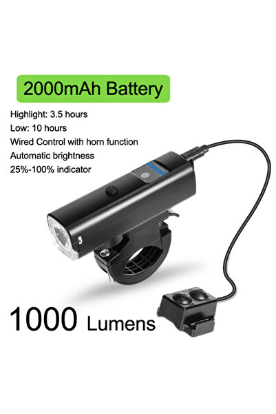 Choice مصباح دراجة نيوبولر 2000 مع بوق، مقاوم للمطر، قابل لإعادة الشحن عبر من...