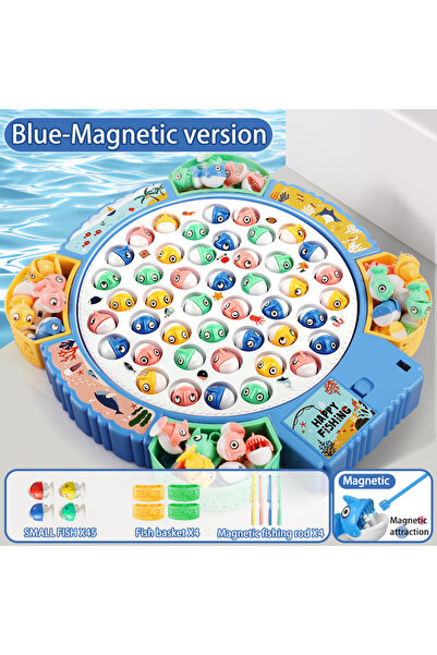 Choice لعبة صيد السمك المغناطيسية الدوارة الزرقاء من 45 سمكة - لعبة صيد مع مو...