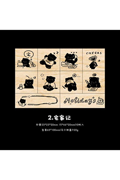 Choice b Journal GO 10pcs/box Wooden Stamps Lovely Cat Stamp Set for DIY Craf...