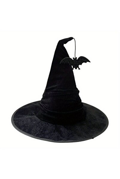 choice2 قبعة ساحرة مجعدة لحفلة الهالوين، قبعة ساحرة من المخمل الأسود، إكسسوار...