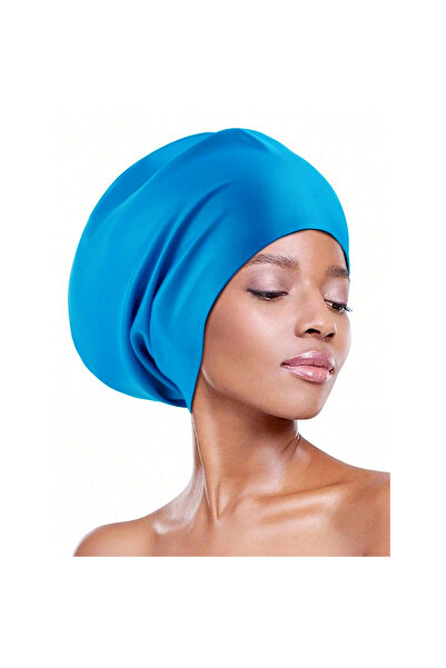Choice Blue Extra large silicone swimming cap with long hair and dirty braids...