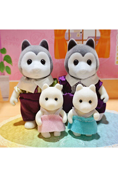 Choice مجموعة أثاث بيت الدمى لمحاكاة الحيوانات: عائلة هاسكي، عائلة غابة، غزال...