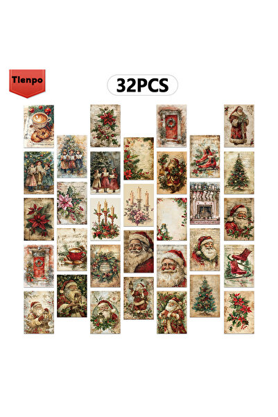 Choice مجموعة متنوعة الألوان من 32 قطعة، بطاقات بريدية عتيقة لعيد الميلاد، هد...