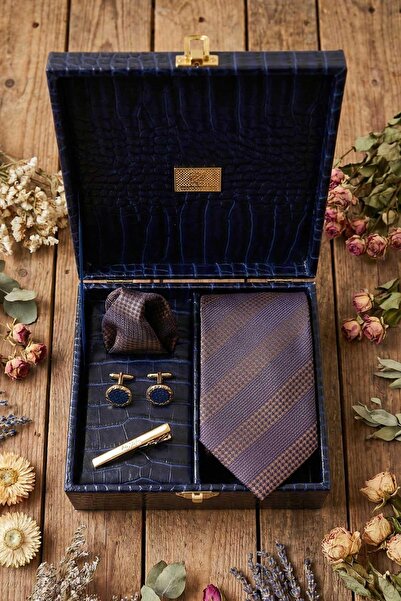 Kravatkolik Ανδρικό κουτί δώρου σε μπλε ναυτικό χρώμα - Κλιπ γραβάτας με μανι...