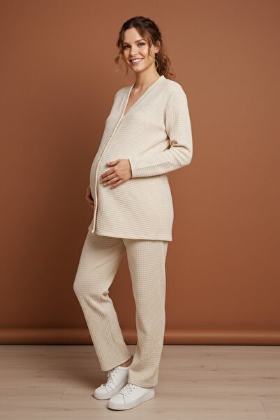 Miss Dünya Lissa Serena Mom Fit Önden Düğmeli V Yaka Kapitone Alt-Üst Hamile ...