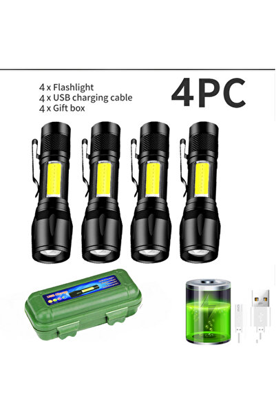 Choice 4PCS 1-6PCS Mini Portable LED Flashlight COB Light Telesco Zoom Torch ...