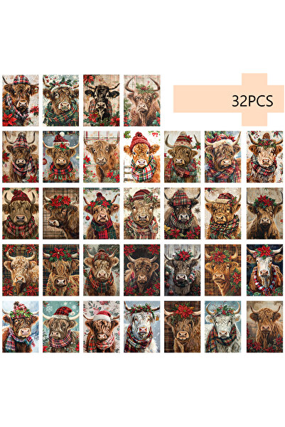 Choice مجموعة متنوعة الألوان من 32 قطعة، بطاقة بريدية على شكل بقرة هايلاندز ل...