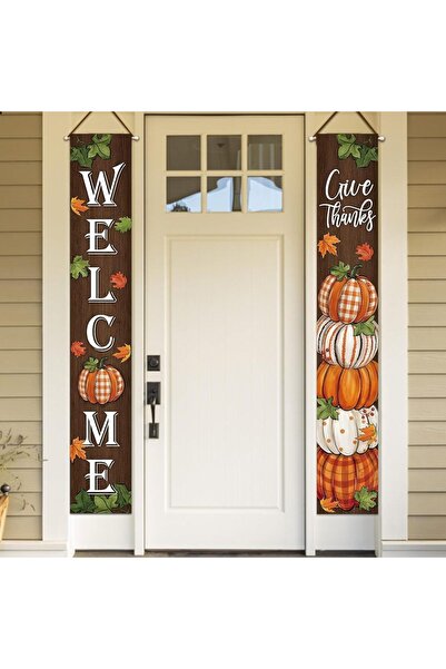 Choice لافتة برتقالية اللون مكتوب عليها "شكرًا" لعيد الشكر، وزينة باب أمامي ع...