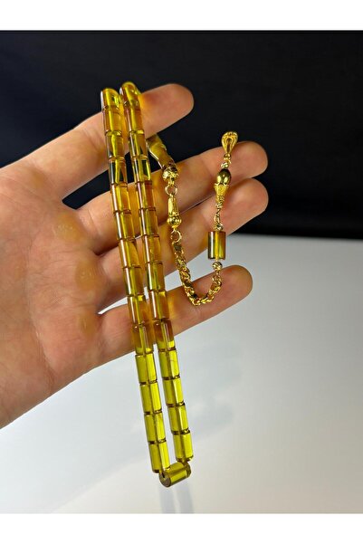 Tetik Tesbihçilik Ateş Kehribar Tesbih Sarı Şeffaf özel işcilikli kesme model...