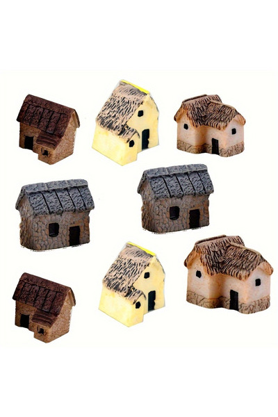 Choice مجموعة من 8 تماثيل منازل صغيرة مصنوعة من الراتنج، مثالية لتزيين بيوت ا...