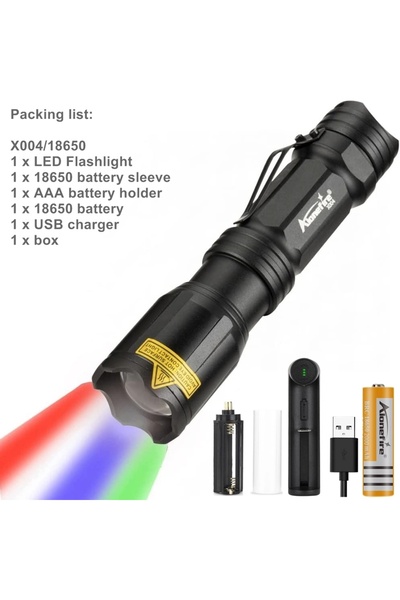 Choice مصباح يدوي LED أسود X004-18650-C1 مزود بأربعة ألوان إضاءة LED (أبيض/أح...