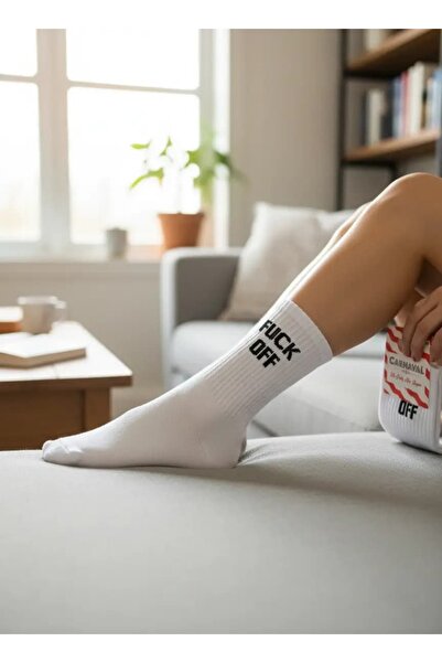 CANMODA F*ck Off Печатни бели забавни унисекс памучни колежански чорапи (подх...