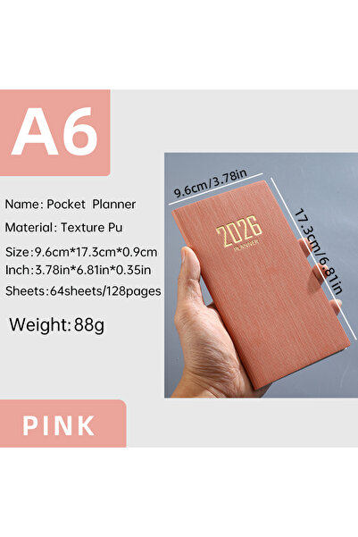 Choice A6 Pink A6 specification 2026 English calendar book, 64 sheets 128 pag...