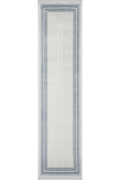 Cool Halı Nevada Gri Mavi Simetrik Koridor Halısı Yolluk Çizgili Çerçeve Yumu...