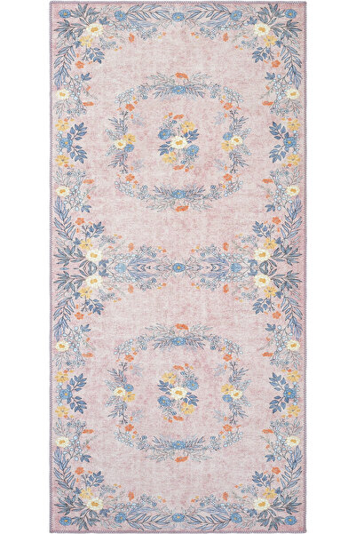 Cool Halı Florence Pembe Mavi Romantik Mutfak Çiçek Desenli Makinede Yıkanabi...