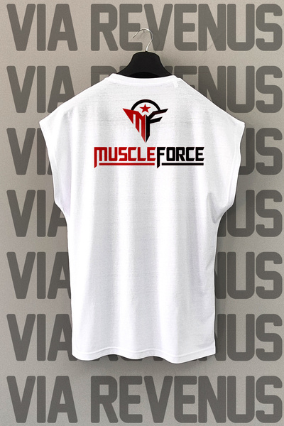 Vordevia Muscle Force Back Printed Zero Sleeve 100% Cotton Sports Tshirt