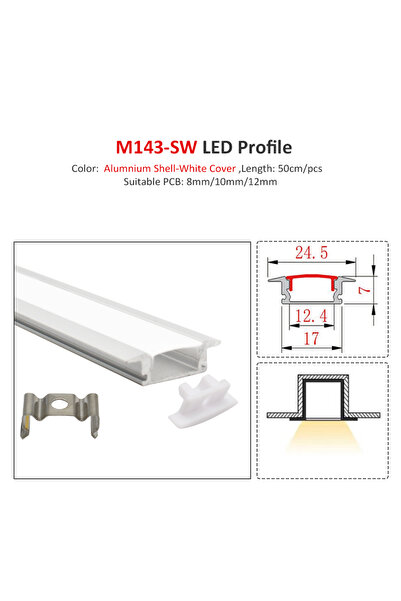 Choice 5 pcs M143 Silver 50CM LED Aluminum Profile for 5050 2835 8mm/10mm/12m...