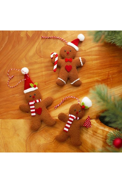 Choice Boy 3pc 3Pcs Christmas Fuzzy Gingerbread Man Doll Xmas Tree Pendants N...