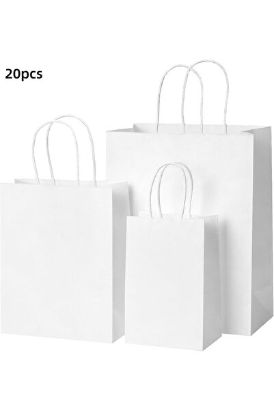 Choice Other 21x15x5cm 20pcs 20pcs White Kraft Paper Bags With Handles-100%Re...