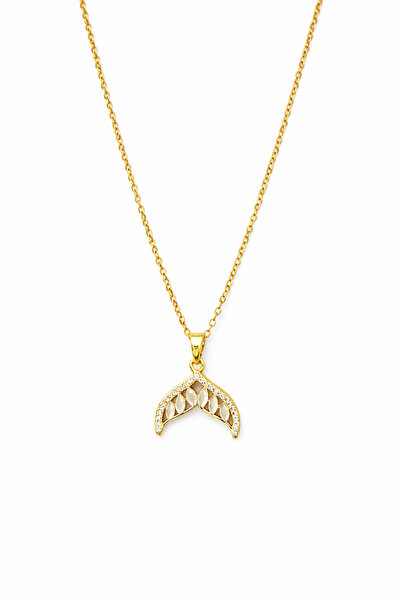 Tasarım Zircon Stone Gold Color Crescent Pointed Elegant Women's Necklace - N...