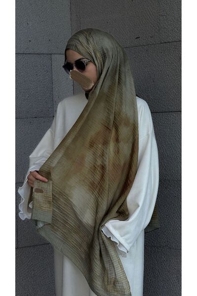 Qalortex Scarf Muslin Pleated Shawl-Khaki