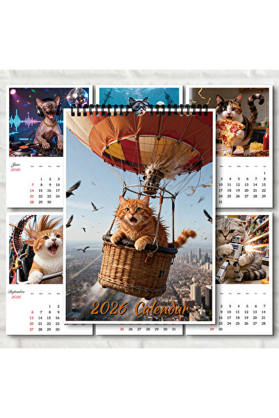 Choice تقويم حائط A4 لعام 2026، قطعة واحدة، مزين برسومات قطط لطيفة شهرية، 12 ...