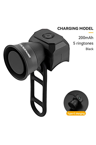 Choice بوق دراجة هوائية أسود من Tape-C، مقاوم للماء، يعمل بالبطارية/شحن USB، ...