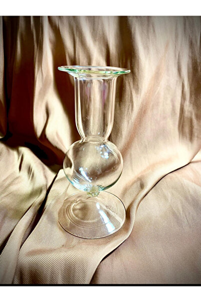 Seha Tasarım Üfleme Cam Mumluk Şamdan Şeffaf Cam