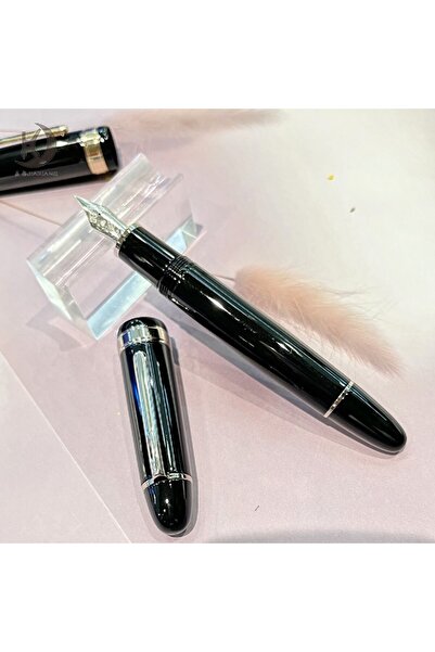 Choice قلم فاخر JD 129 فضي اللون برأس إيريديوم أسود ومحول حبر، ومشبك معدني ذه...