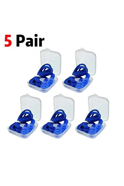 Choice 5 Pair Blue Corded Ear Plugs Reusable Silicone Earplugs with String Ba...