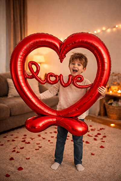 OEM Giant red heart balloon with base + 3D message “Love” 101x101 cm, air/hel...