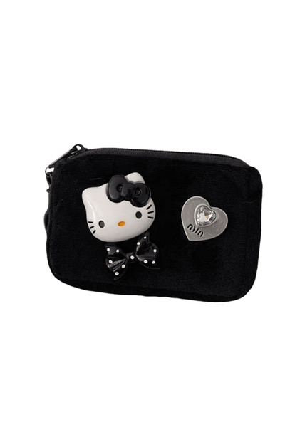 Choice Black Kawaii Helle Kitty Soft Plush Coin Purse Portable Card Bag Small...