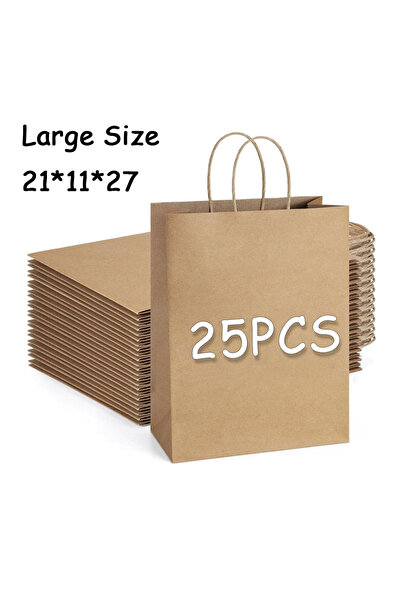 Choice Other Yellow 25pcs Kraft Paper Handheld Shopping Bags Restaurant Coffe...