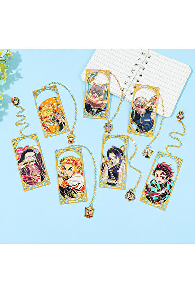 Miniso 7pc Japanese anime kimetsu no yaiba metal bookmark - European book bot...