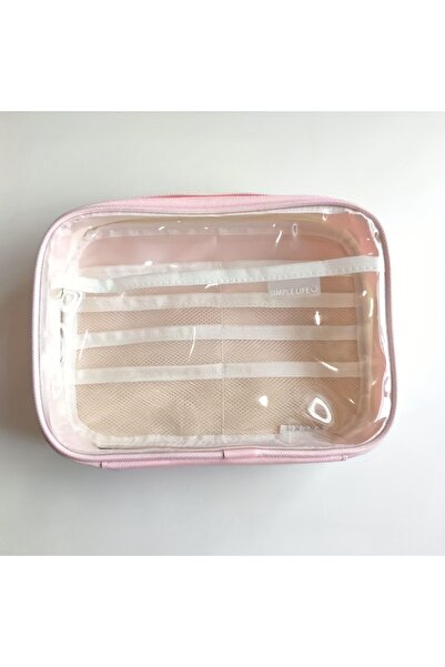 Choice مقلمة شفافة وردية اللون ذات سعة كبيرة، حقيبة تخزين متعددة الوظائف، متع...